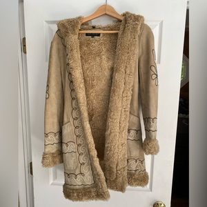 Genuine Embroidered Leather Faux Fur Steve Madden Coat